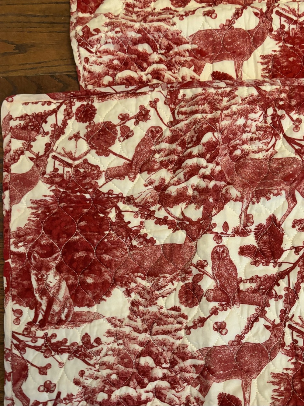 PAIR Red and White Toile Quilted Pillow Shams Standard Size -Cozy Home Accent